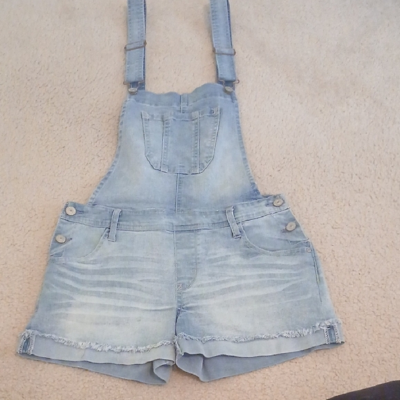 Wallflower Denim - Juniors Wallflower Blue Denim Overall Shorts